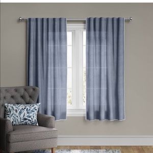 Stitches edge light filtering curtain panel blue